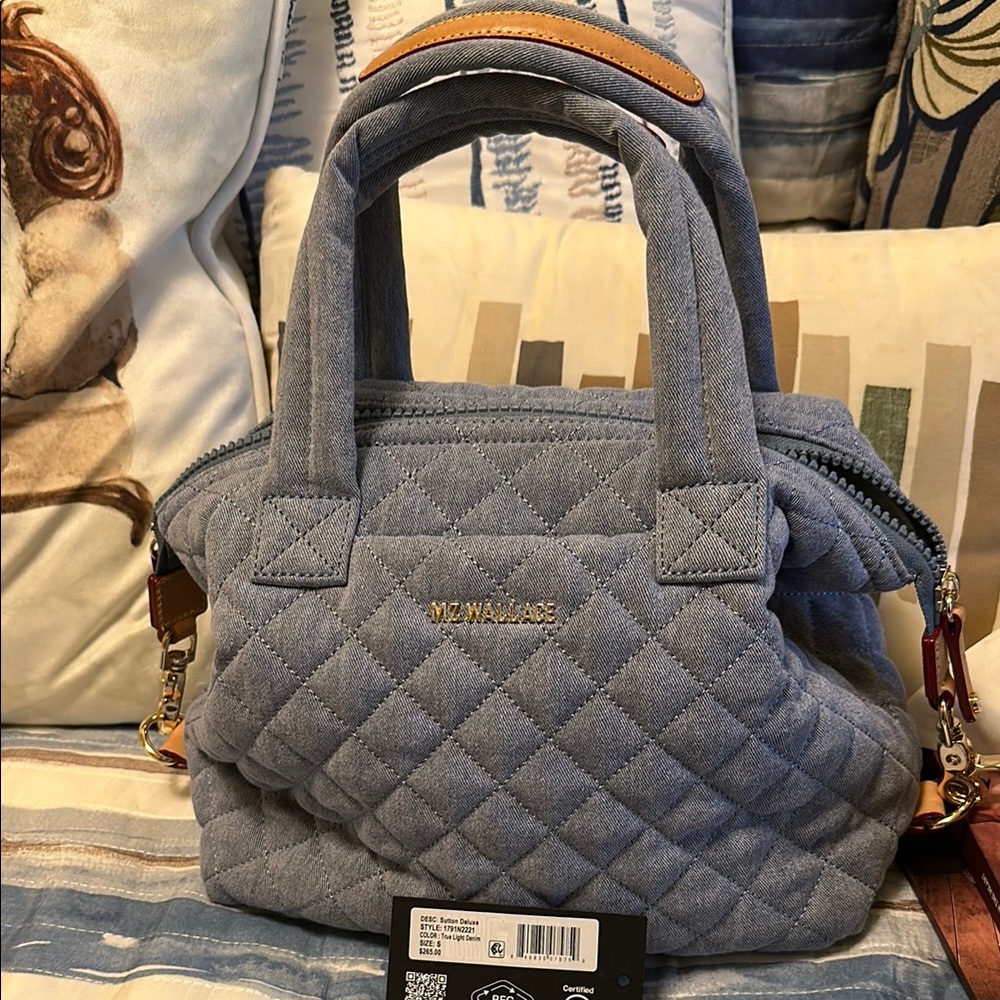 MZ Wallace Blue Quilted Satchel with Diamond Stitching